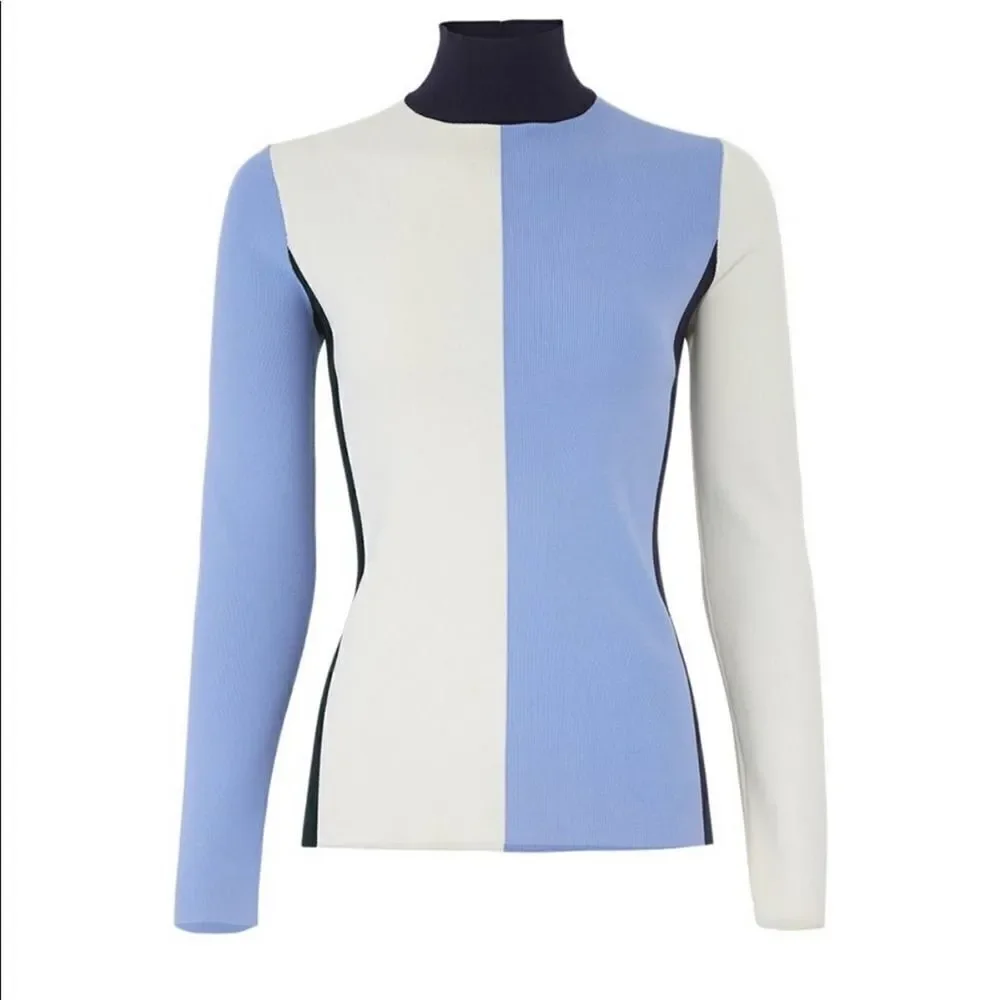 TORY BURCH EUC Sport Turtleneck Vertical Colorblock Sweater SMALL
